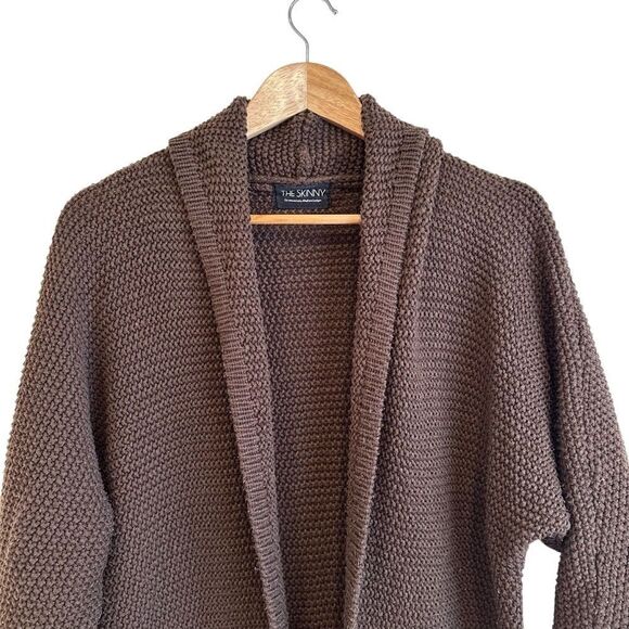 The Skinny Brown Erinn Boyfriend Waffle Knit Open Cardigan OS - Picture 3 of 6